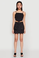 Womens Toggle Drawstring Mini Cargo Skirt, Black, Size L