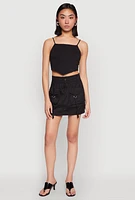Womens Toggle Drawstring Mini Cargo Skirt, Black, Size L