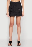 Womens Toggle Drawstring Mini Cargo Skirt, Black, Size L