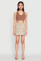 Womens Toggle Drawstring Mini Cargo Skirt, Khaki, Size M