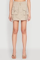 Womens Toggle Drawstring Mini Cargo Skirt, Khaki, Size M
