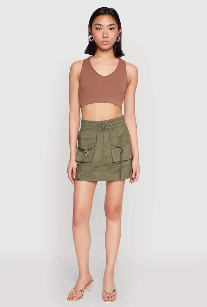 Womens Toggle Drawstring Mini Cargo Skirt,