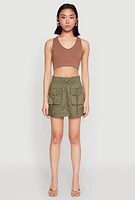 Womens Toggle Drawstring Mini Cargo Skirt,