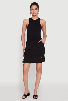 Womens Nylon Tabbed Cargo Mini Skirt,