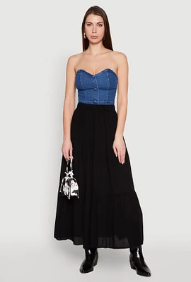 Womens High Waist Tiered Maxi Skirt, Black, Size S