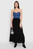 Womens High Waist Tiered Maxi Skirt, Black, Size L