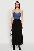 Womens High Waist Tiered Maxi Skirt, Black, Size L