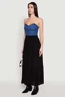 Womens High Waist Tiered Maxi Skirt, Black, Size L