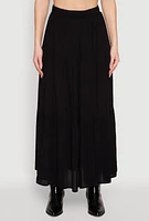 Womens High Waist Tiered Maxi Skirt, Black, Size L