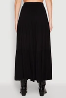 Womens High Waist Tiered Maxi Skirt, Black, Size L