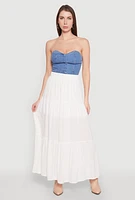 Womens High Waist Tiered Maxi Skirt, White, Size S