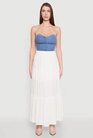 Womens High Waist Tiered Maxi Skirt, White, Size S