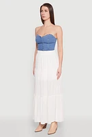Womens High Waist Tiered Maxi Skirt, White,