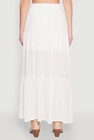 Womens High Waist Tiered Maxi Skirt, White, Size S