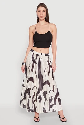 Womens Abstract Print Plisse Maxi Skirt, Multi, Size L