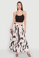Womens Abstract Print Plisse Maxi Skirt, Multi, Size L