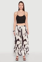 Womens Abstract Print Plisse Maxi Skirt, Multi, Size L