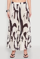 Womens Abstract Print Plisse Maxi Skirt, Multi, Size L