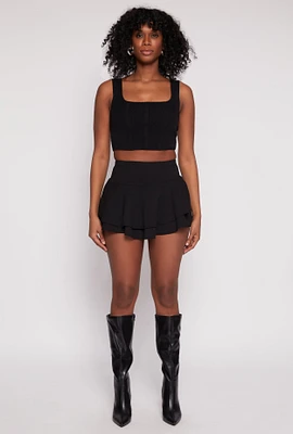 Womens High Waisted Tiered Skort, Black, Size L