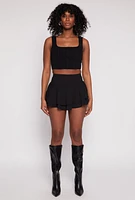 Womens High Waisted Tiered Skort, Black, Size L