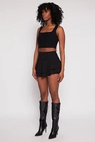 Womens High Waisted Tiered Skort, Black, Size L