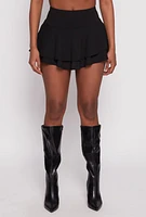 Womens High Waisted Tiered Skort, Black, Size L