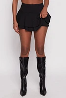 Womens High Waisted Tiered Skort, Black, Size L