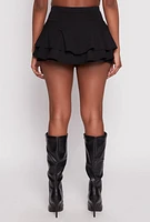 Womens High Waisted Tiered Skort, Black, Size L