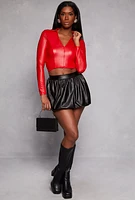 Womens Faux Leather Balloon Mini Skirt,