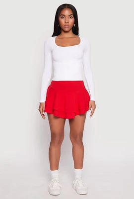 Womens Crepe Knit Double Tiered Skort, Red, Size M