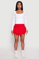 Womens Crepe Knit Double Tiered Skort, Red, Size M