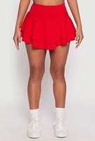 Womens Crepe Knit Double Tiered Skort, Red, Size M