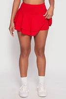 Womens Crepe Knit Double Tiered Skort, Red, Size M