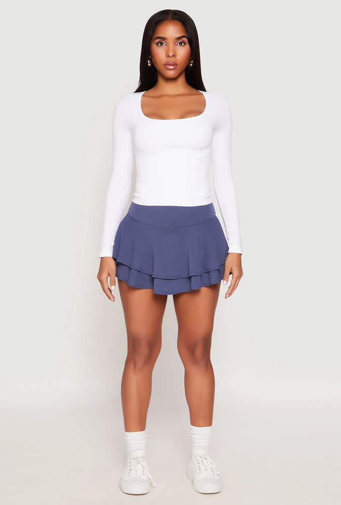 Womens Crepe Knit Double Tiered Skort, Blue,