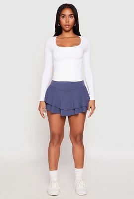 Womens Crepe Knit Double Tiered Skort, Blue,