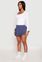Womens Crepe Knit Double Tiered Skort, Blue,