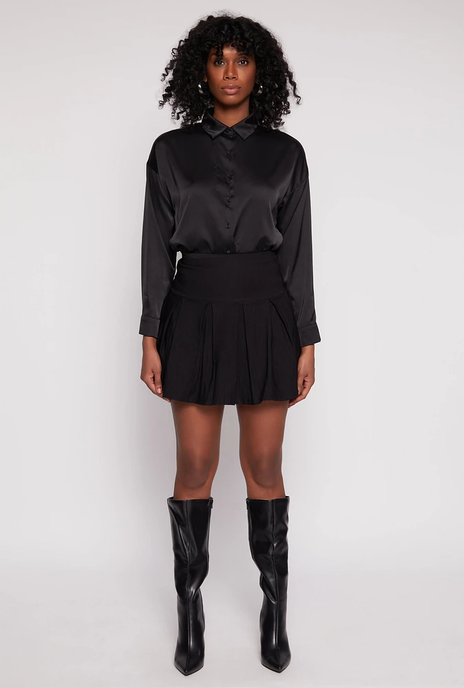 Womens High Waisted Pleated Mini Skirt, Black, Size M