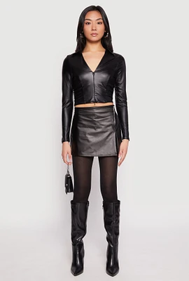 Womens Faux Leather Side Zip Skort, Black, Size L