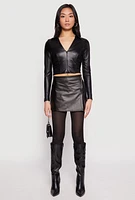 Womens Faux Leather Side Zip Skort, Black, Size L