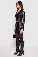 Womens Faux Leather Side Zip Skort, Black, Size L