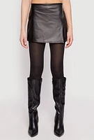 Womens Faux Leather Side Zip Skort, Black, Size L