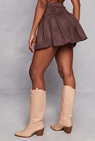 Womens Faux Suede Pleated Skirt, Brown, Size M