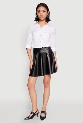Womens Faux Leather Skater Skirt, Black,