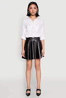 Womens Faux Leather Skater Skirt, Black,