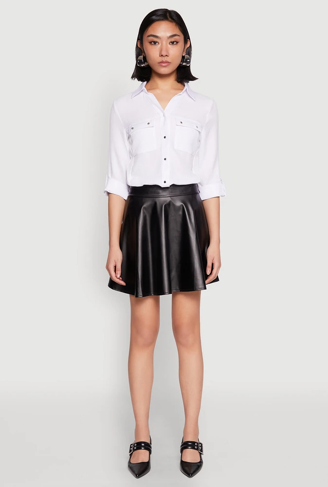 Womens Faux Leather Skater Skirt, Black, Size M