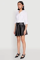 Womens Faux Leather Skater Skirt, Black,