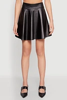 Womens Faux Leather Skater Skirt, Black,
