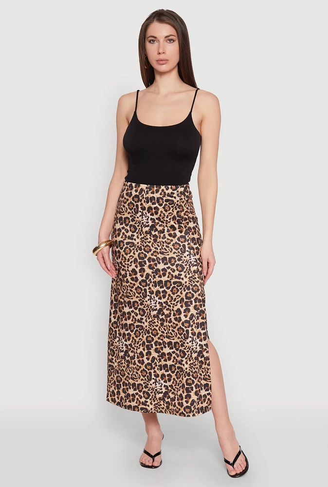Womens Jaguar Leopard Print High Waisted Skirt, Brown,