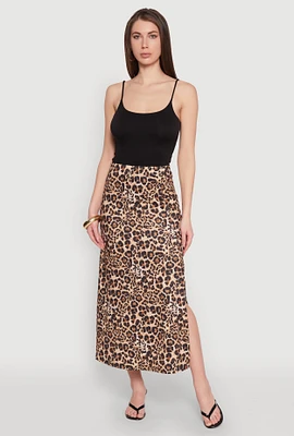 Womens Jaguar Leopard Print High Waisted Skirt, Brown,
