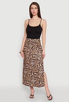 Womens Jaguar Leopard Print High Waisted Skirt, Brown,